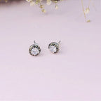 Brincos redondos cravejados com zircônias brancas prata 925 — detalhe