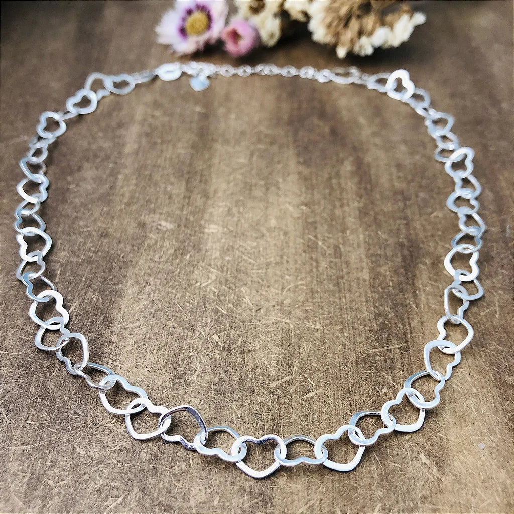 Choker elo corações 35cm + 5cm extensor Prata 925 – Arena Plata (imagem 3)