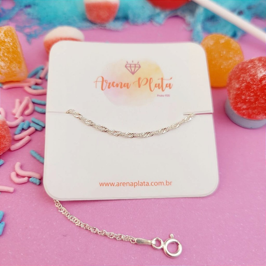 Pulseira infantil unissex 15cm prata 925 — branca e delicada