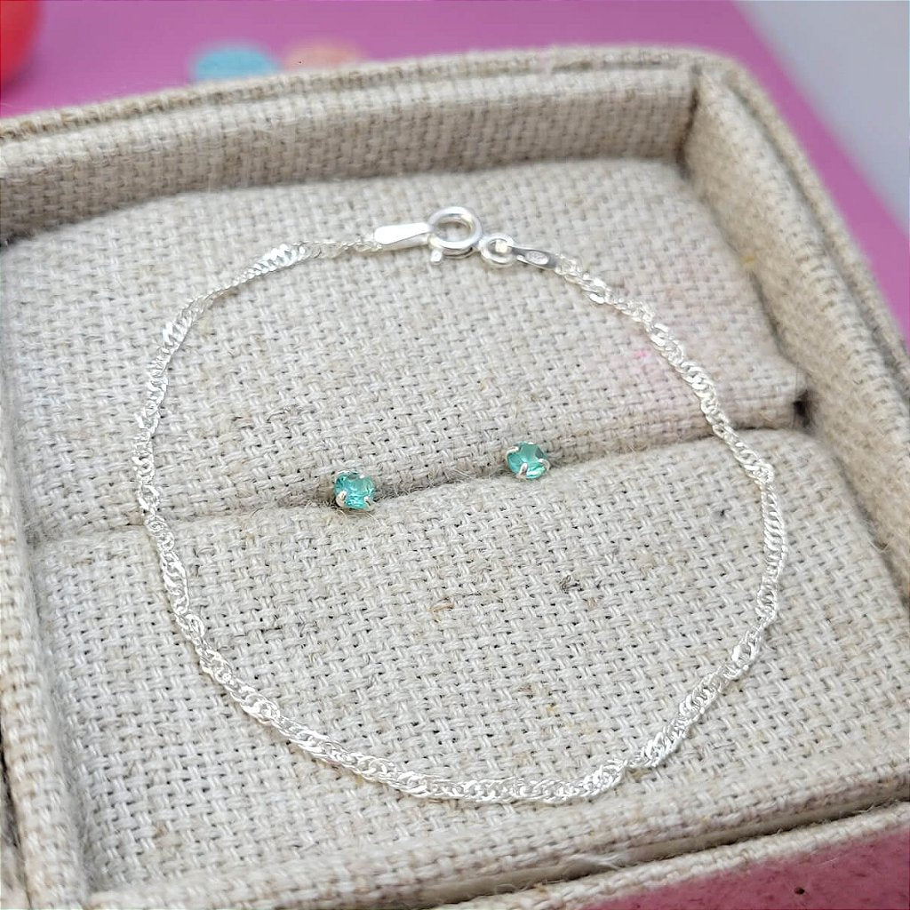 Kit pulseira e brinco Rafinha prata 925 — brincos verde água
