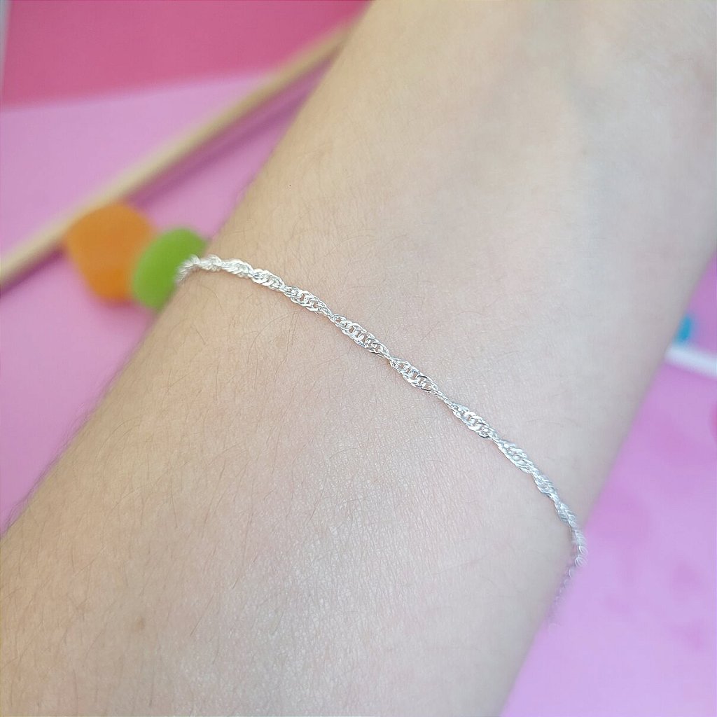 Pulseira infantil unissex 15cm prata 925 — fecho boia