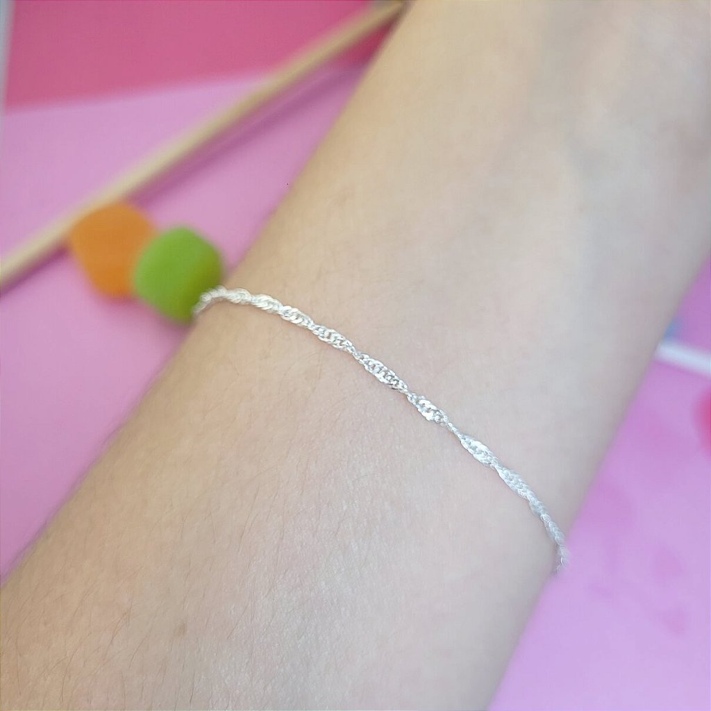 Kit pulseira e brinco Rafinha prata 925 — pulseira detalhe