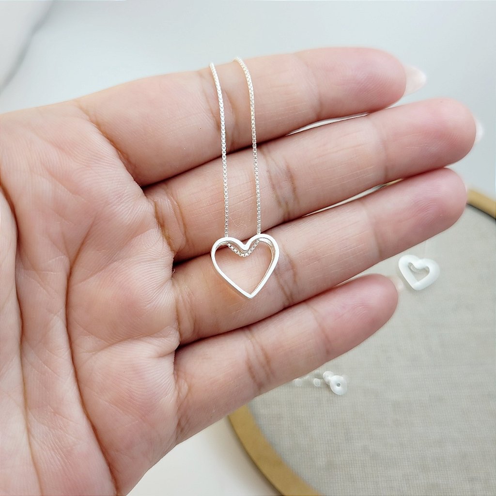 Colar coração vazado 45cm em prata 925 – Arena Plata (imagem 6)