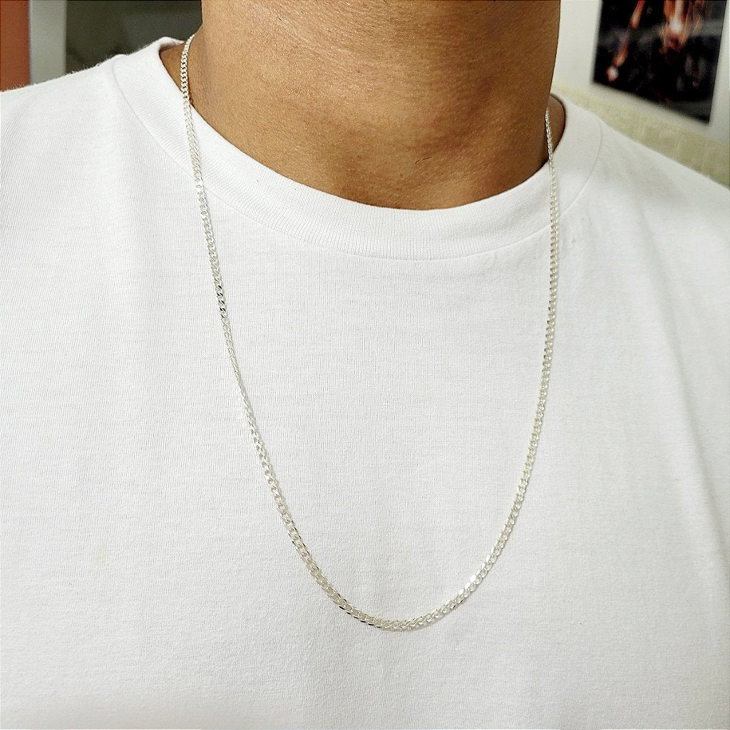 Corrente Grumet Robusta prata 925 — look no pescoço