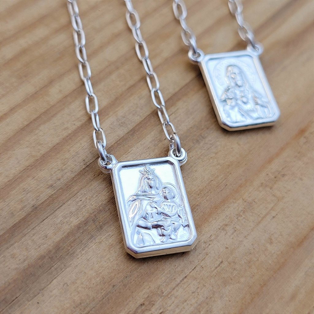 Escapulário Sagrado coração de Jesus e N. Senhora do Carmo em prata 925 – Arena Plata (imagem 5)