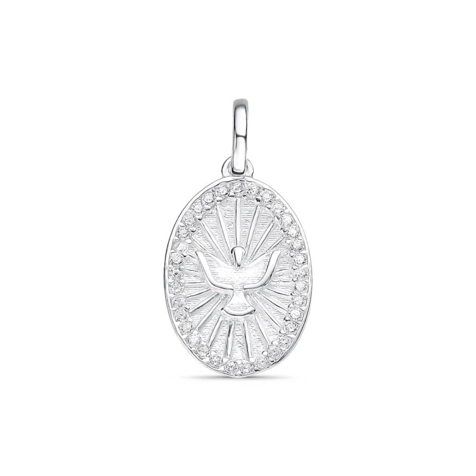 Pingente Medalha do Espírito Santo Cravejada com Zircônias em prata 925 – Arena Plata (imagem 1)