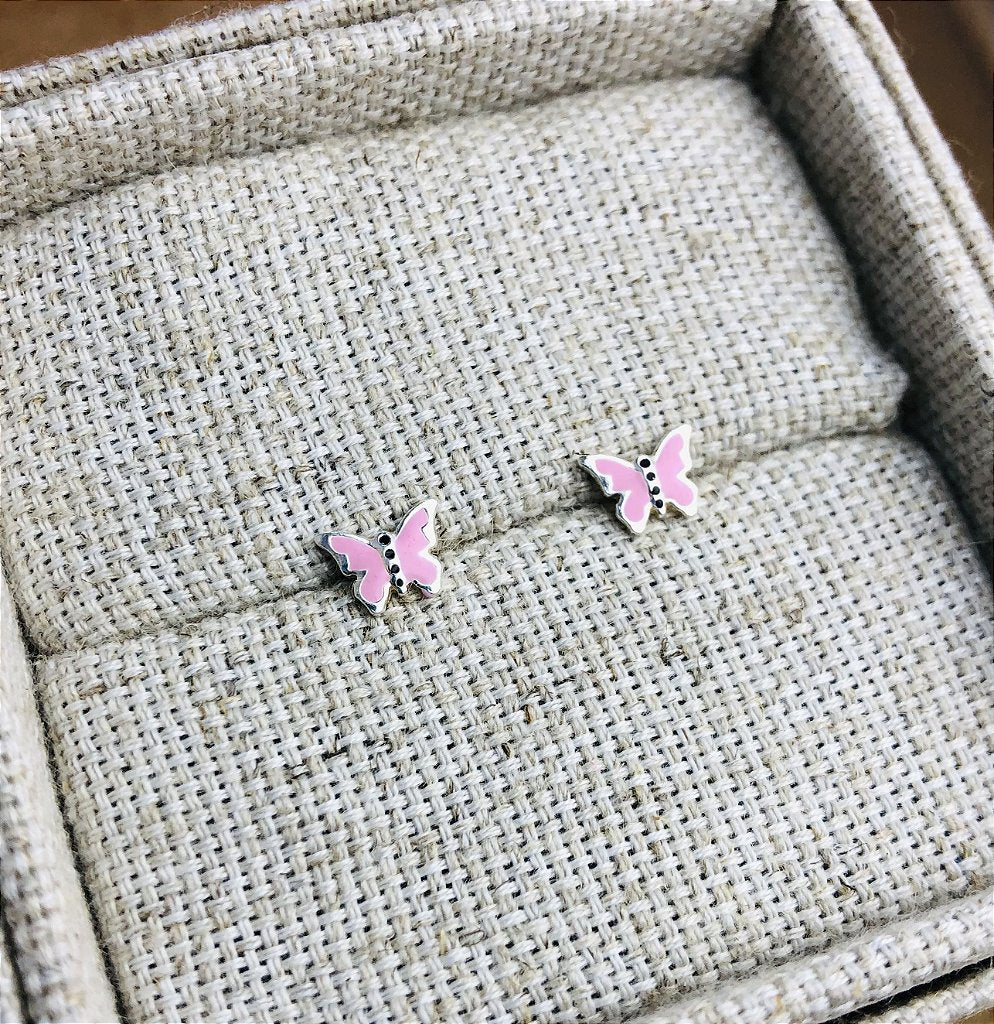 Brinco infantil borboleta rosa em prata 925 – Arena Plata (imagem 5)