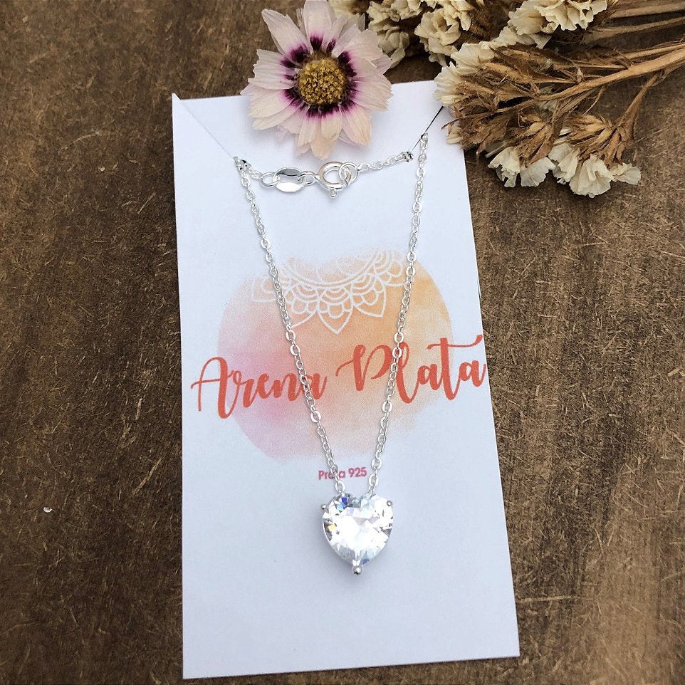 Gargantilha Zircônia de coração 45cm em prata 925 – Arena Plata (imagem 3)