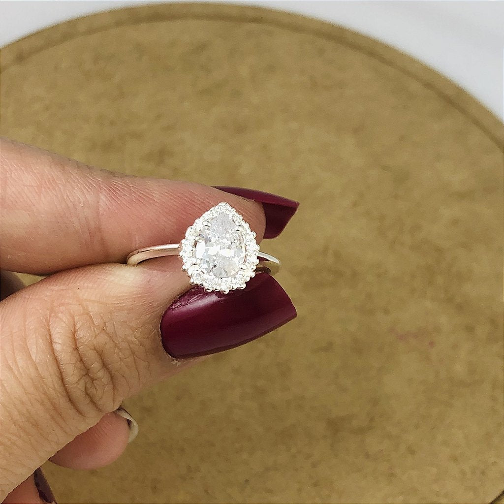 Anel Solitário Gota de Zircônia com Micro Zircônias em Prata 925 – Arena Plata (imagem 5)