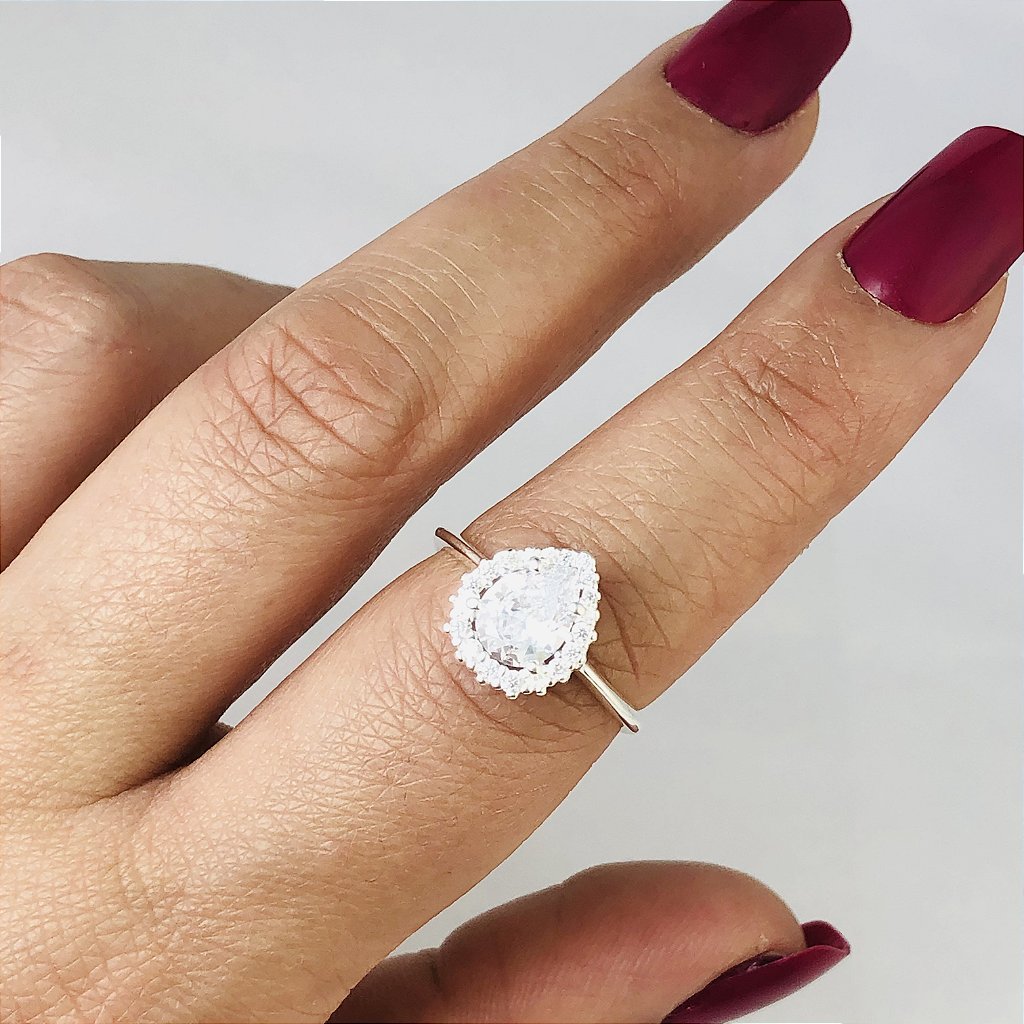 Anel Solitário Gota de Zircônia com Micro Zircônias em Prata 925 – Arena Plata (imagem 6)