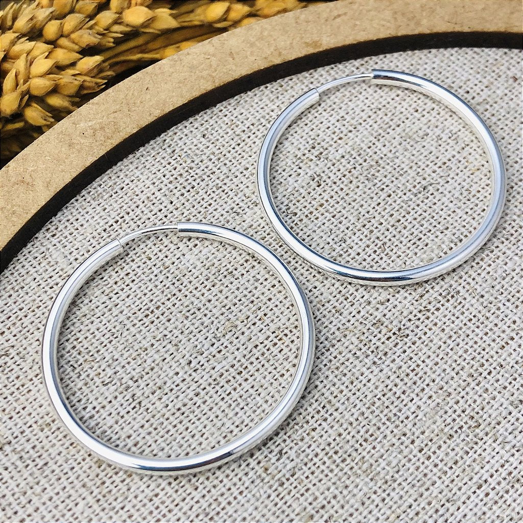 Brinco argola 3,5cm prata 925 — detalhe