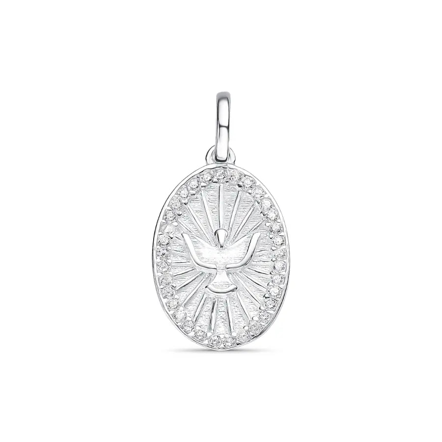 Pingente Medalha do Espírito Santo Cravejada com Zircônias em prata 925 – Arena Plata (imagem 2)
