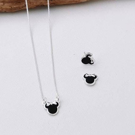 Conjunto colar e brinco Minnie Mouse em prata 925 – Arena Plata (imagem 1)