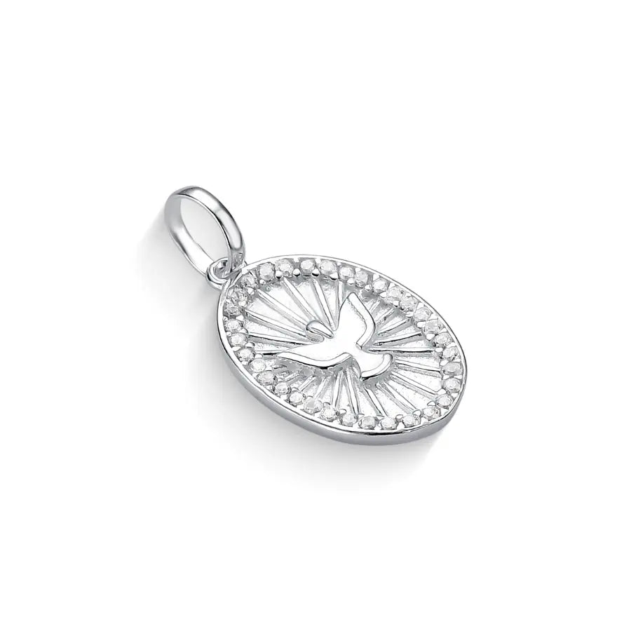 Pingente Medalha do Espírito Santo Cravejada com Zircônias em prata 925 – Arena Plata (imagem 3)