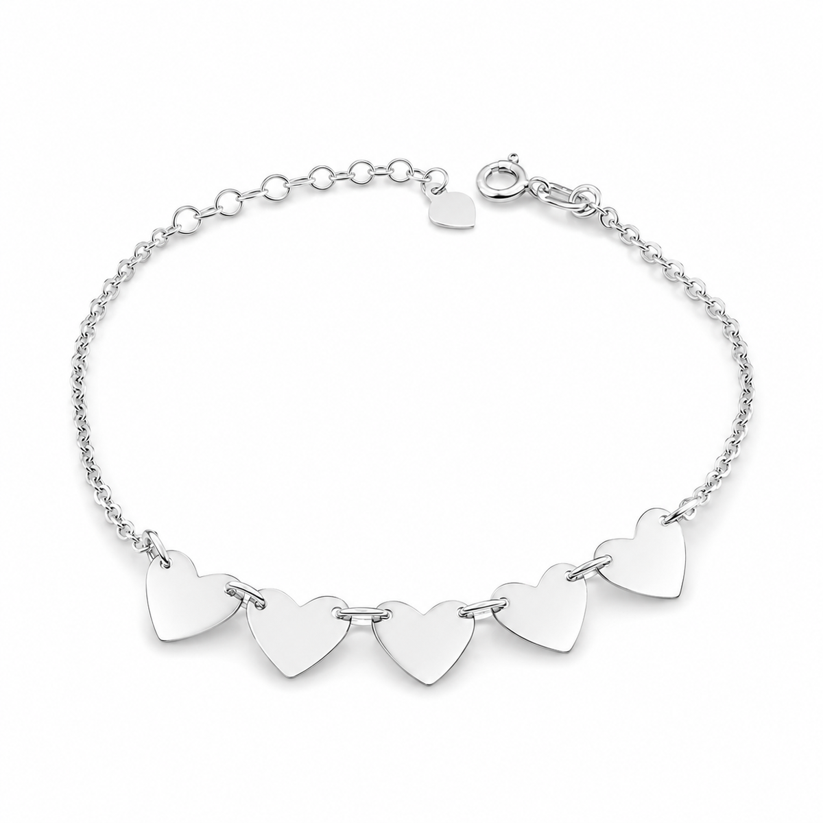 Pulseira 5 corações 17cm prata 925 (imagem 1)