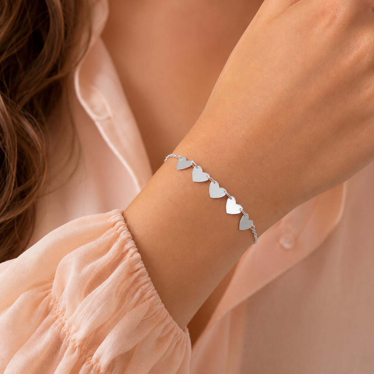 Pulseira 5 corações 17cm prata 925 (imagem 2)