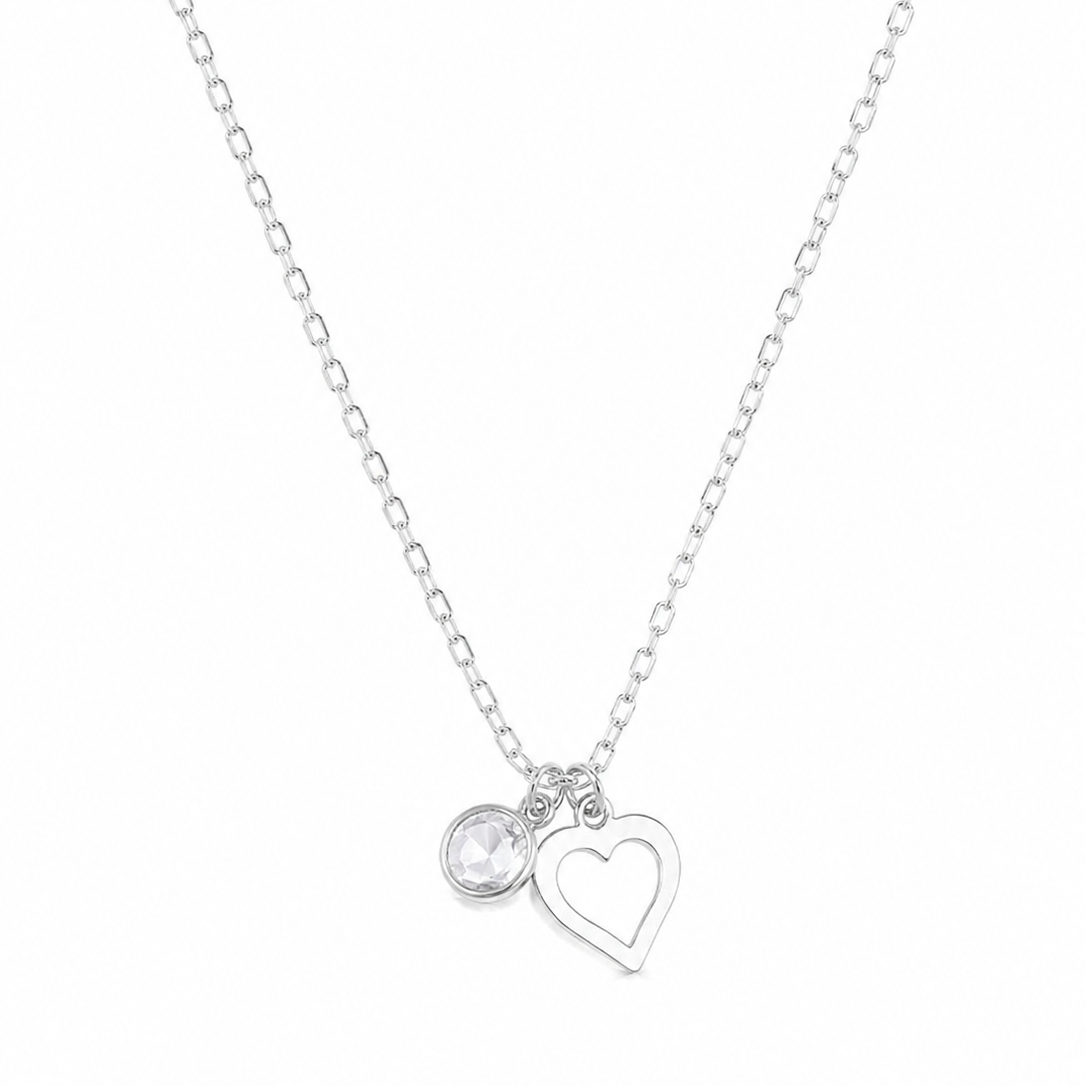 Choker Pingentes Coração Vazado e ponto de luz 35cm + extensor 8cm Prata 925 – Arena Plata (imagem 1)