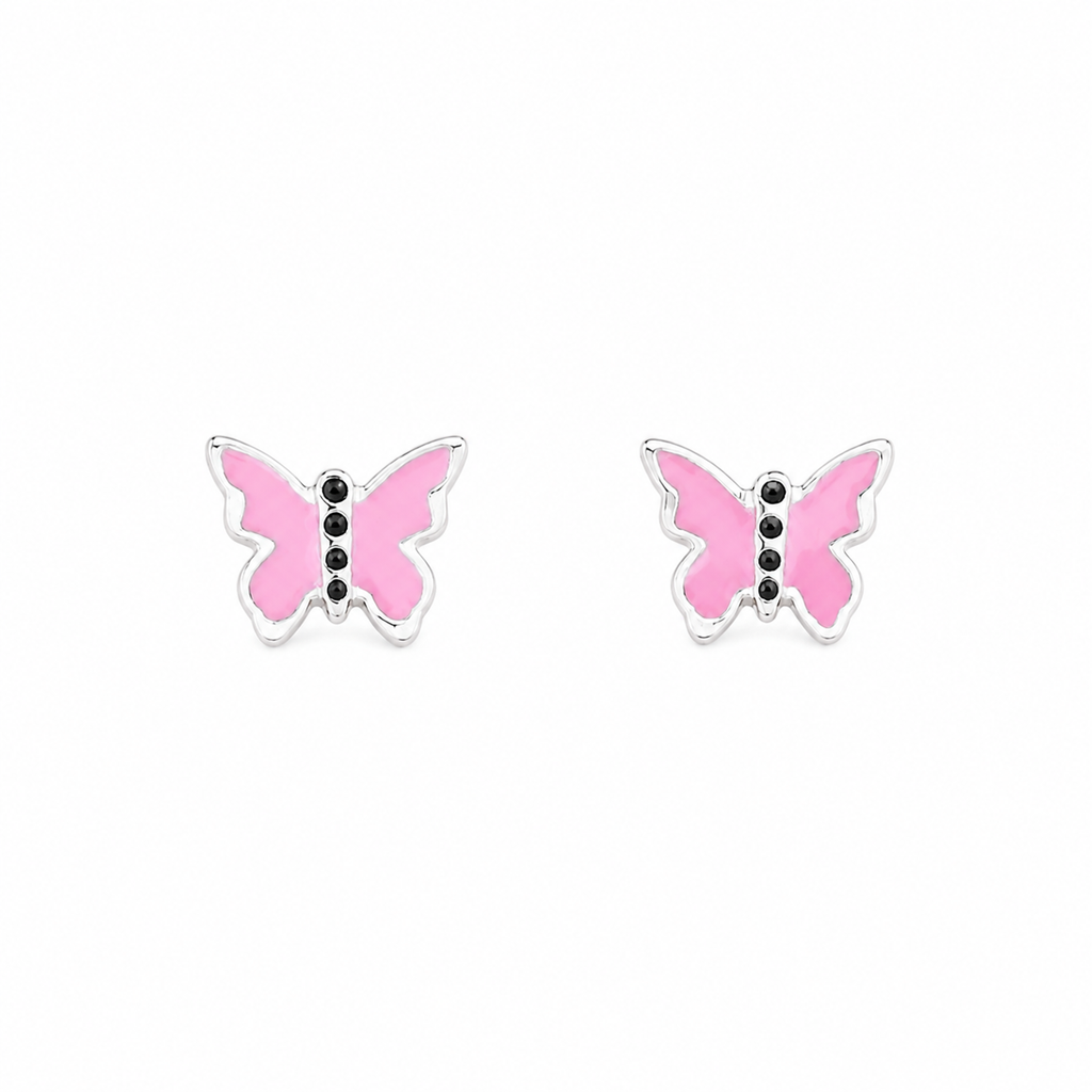 Brinco infantil borboleta rosa em prata 925 – Arena Plata (imagem 1)