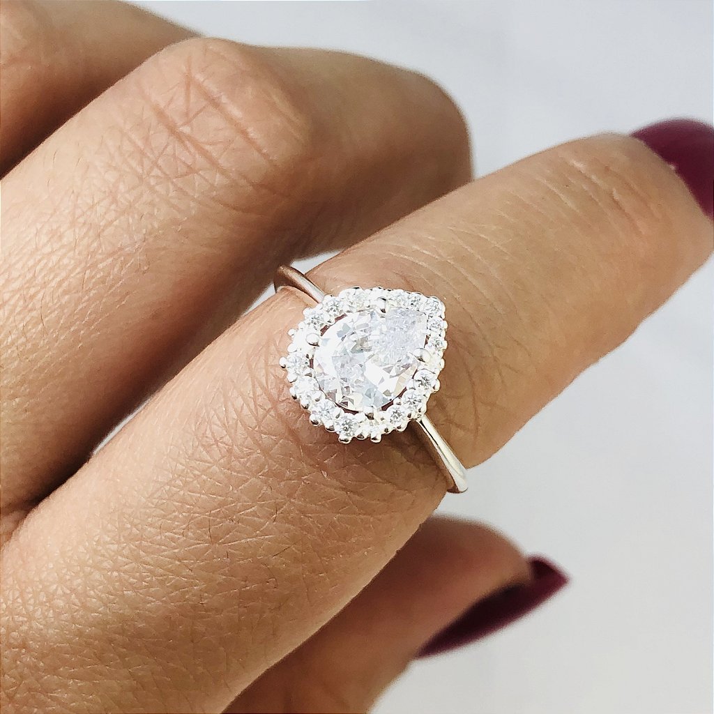 Anel Solitário Gota de Zircônia com Micro Zircônias em Prata 925 – Arena Plata (imagem 3)