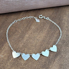 Pulseira 5 corações 17cm prata 925 — vista frontal