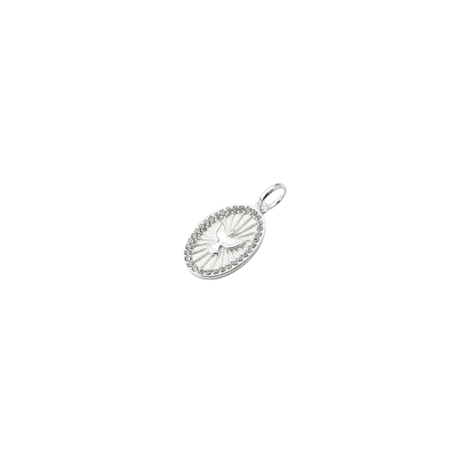 Pingente Medalha do Espírito Santo Cravejada com Zircônias em prata 925 – Arena Plata (imagem 4)